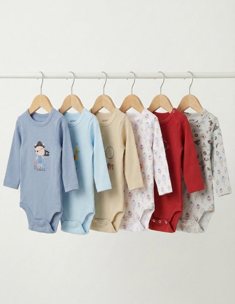 Junior Baby Long Sleeve Bodysuits, 6-Pack, Multiple Designs, 100% Cotton - Baby Boy - Image 3